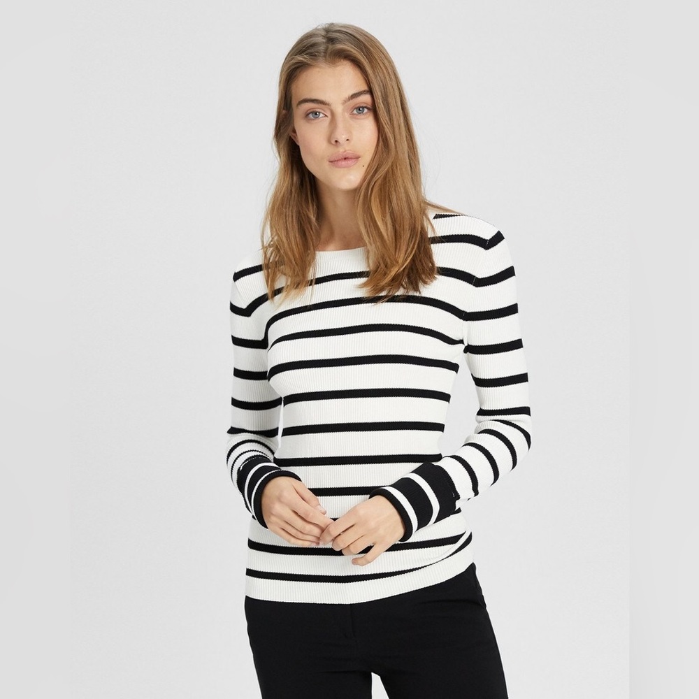 Theory Striped Crewneck Pullover Cuff Sleeve M